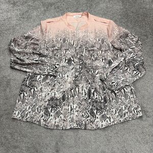 Calvin Klein Snake Print Button Down Tunic Blouse Womens XL Pink Sheer Top NWOT